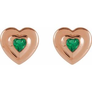 14K Rose Gold 4 mm Heart Lab-Grown Emerald Stud Earrings – image 2