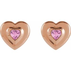 14K Rose Gold 4 mm Heart Natural Pink Tourmaline Stud Earrings – image 2