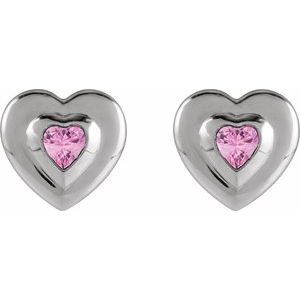 14K White Gold 4 mm Heart Natural Pink Tourmaline Stud Earrings – image 2