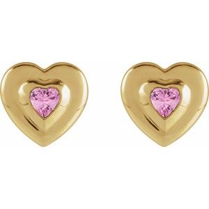 14K Yellow Gold 4 mm Heart Natural Pink Tourmaline Stud Earrings