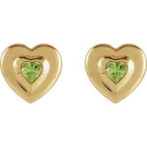 14K Yellow Gold 4 mm Heart Natural Peridot Stud Earrings – image 2
