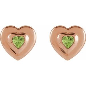 14K Rose Gold 4 mm Heart Natural Peridot Stud Earrings – image 2