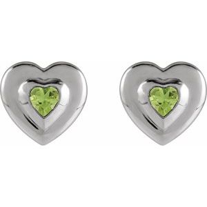 Platinum 4 mm Heart Natural Peridot Stud Earrings – image 2