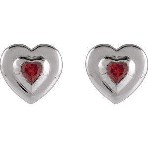 Platinum 4 mm Heart Natural Ruby Stud Earrings – image 2