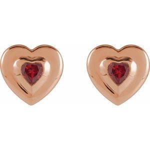 14K Rose Gold 4 mm Heart Lab-Grown Ruby Stud Earrings – image 2