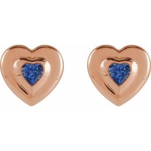14K Rose Gold 4 mm Heart Lab-Grown Blue Sapphire Stud Earrings – image 2