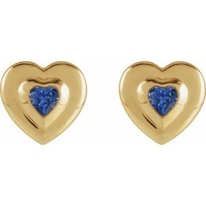 14K Yellow Gold 4 mm Heart Lab-Grown Blue Sapphire Stud Earrings – image 2