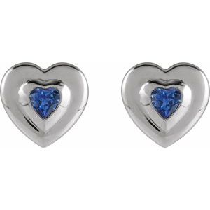 14K White Gold 4 mm Heart Natural Blue Sapphire Stud Earrings – image 2