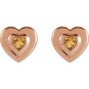 14K Rose Gold 4 mm Heart Natural Citrine Stud Earrings – image 2