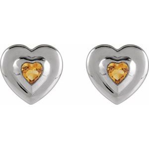 14K White Gold 4 mm Heart Natural Citrine Stud Earrings – image 2