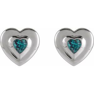 Sterling Silver 4 mm Heart Lab-Grown Alexandrite Stud Earrings – image 2