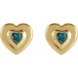 14K Yellow Gold 4 mm Heart Lab-Grown Alexandrite Stud Earrings – image 2