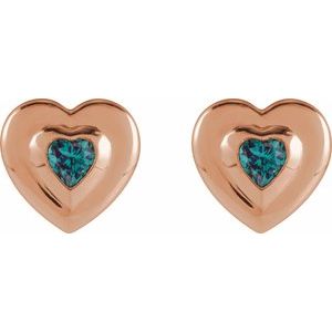 14K Rose Gold 4 mm Heart Lab-Grown Alexandrite Stud Earrings