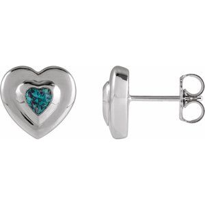 Sterling Silver 4 mm Heart Lab-Grown Alexandrite Stud Earrings
