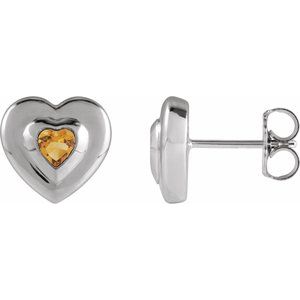 14K White Gold 4 mm Heart Natural Citrine Stud Earrings