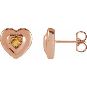 14K Rose Gold 4 mm Heart Natural Citrine Stud Earrings
