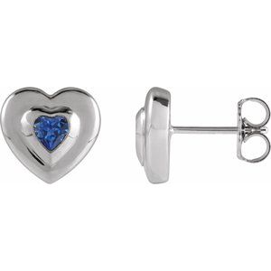 Platinum 4 mm Heart Lab-Grown Blue Sapphire Stud Earrings