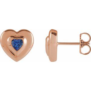 14K Rose Gold 4 mm Heart Natural Blue Sapphire Stud Earrings