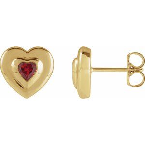 14K Yellow Gold 4 mm Heart Natural Ruby Stud Earrings