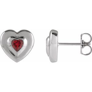14K White Gold 4 mm Heart Lab-Grown Ruby Stud Earrings
