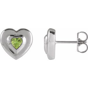 Platinum 4 mm Heart Natural Peridot Stud Earrings