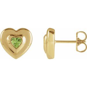 14K Yellow Gold 4 mm Heart Natural Peridot Stud Earrings