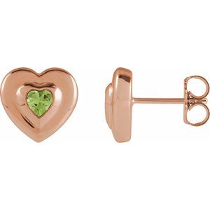 14K Rose Gold 4 mm Heart Natural Peridot Stud Earrings