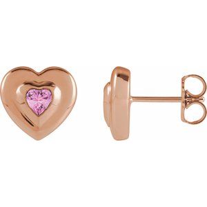 14K Rose Gold 4 mm Heart Natural Pink Tourmaline Stud Earrings