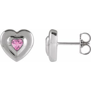 14K White Gold 4 mm Heart Natural Pink Tourmaline Stud Earrings