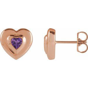 14K Rose Gold 4 mm Heart Natural Amethyst Stud Earrings