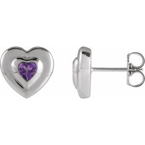 Platinum 4 mm Heart Natural Amethyst Stud Earrings