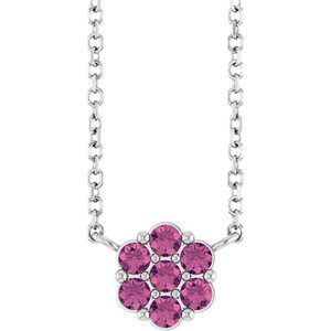 Sterling Silver Natural Pink Tourmaline Cluster 18" Necklace