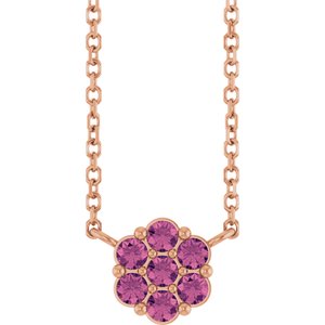 14K Rose Gold Natural Pink Tourmaline Cluster 18" Necklace