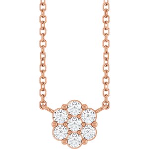 14K Rose Gold Natural White Sapphire Cluster 18" Necklace