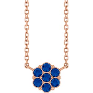 14K Rose Gold Lab-Grown Blue Sapphire Cluster 18" Necklace