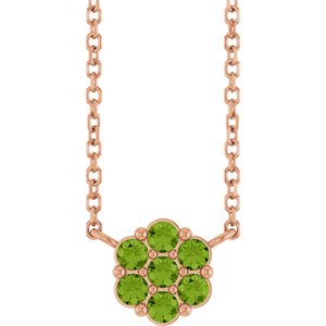 14K Rose Gold Natural Peridot Cluster 18" Necklace