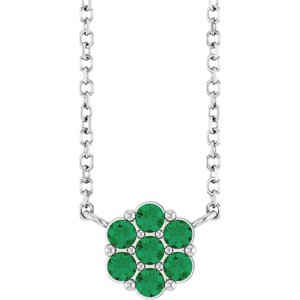 Sterling Silver Lab-Grown Emerald Cluster 18" Necklace
