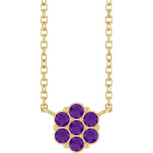 14K Yellow Gold Natural Amethyst Cluster 18" Necklace