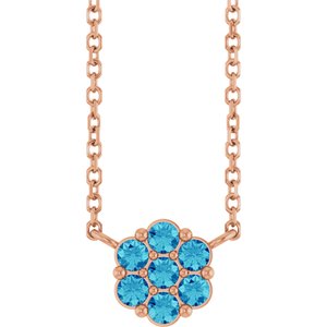 14K Rose Gold Natural Blue Zircon Cluster 18" Necklace