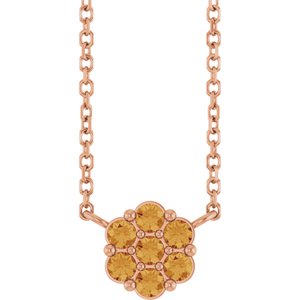 14K Rose Gold Natural Citrine Cluster 18" Necklace