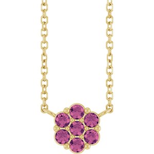 14K Yellow Gold Natural Pink Tourmaline Cluster 18" Necklace
