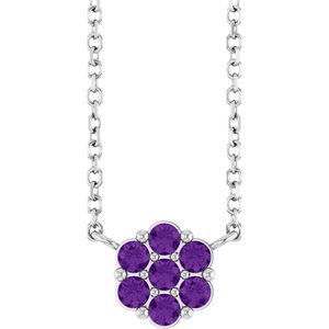 14K White Gold Natural Amethyst Cluster 18" Necklace