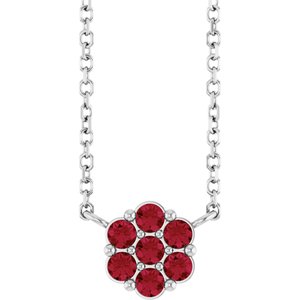 Platinum Natural Ruby Cluster 18" Necklace