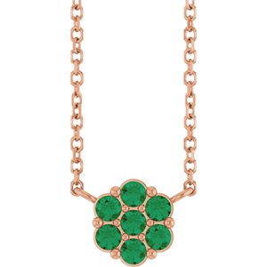14K Rose Gold Lab-Grown Emerald Cluster 18" Necklace