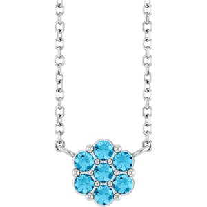 Platinum Natural Aquamarine Cluster 18" Necklace