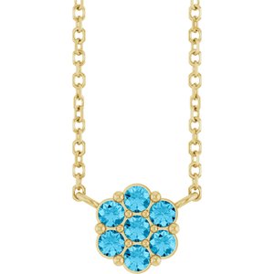 14K Yellow Gold Natural Aquamarine Cluster 18" Necklace