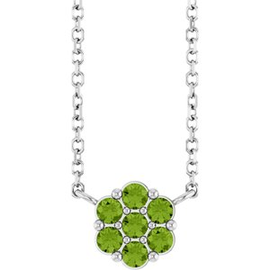 Platinum Natural Peridot Cluster 18" Necklace