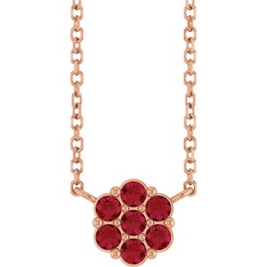 14K Rose Gold Natural Ruby Cluster 18" Necklace