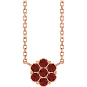 14K Rose Gold Natural Mozambique Garnet Cluster 18" Necklace