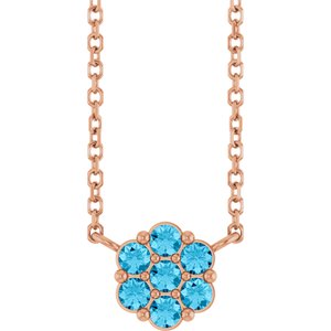 14K Rose Gold Natural Aquamarine Cluster 18" Necklace